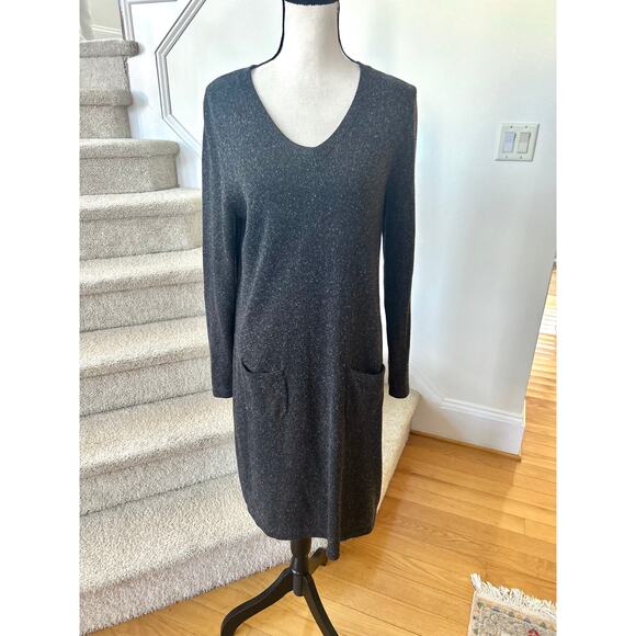 J.Jill Charcoal Grey Marled Silk & Cotton Knit Sweater Dress - Picture 1 of 6